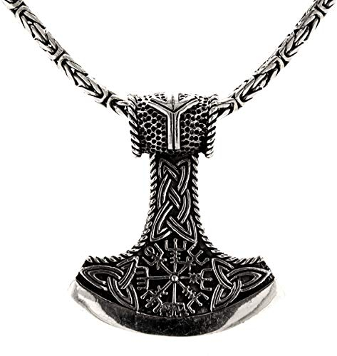 Kiss of Leather Thorshammer Anhänger aus 925 Sterling Silber mit runder Königskette aus 925 Sterling Silber, 2.5 mm dick, 45-65 cm lang (65) Si.347