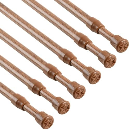 KXLife Gardinenstange mit Federspannung, 40,6–71,1 cm, Spannstangen ohne Bohren, für Fenster, Schrankstangen, Eiche, 6 Stück