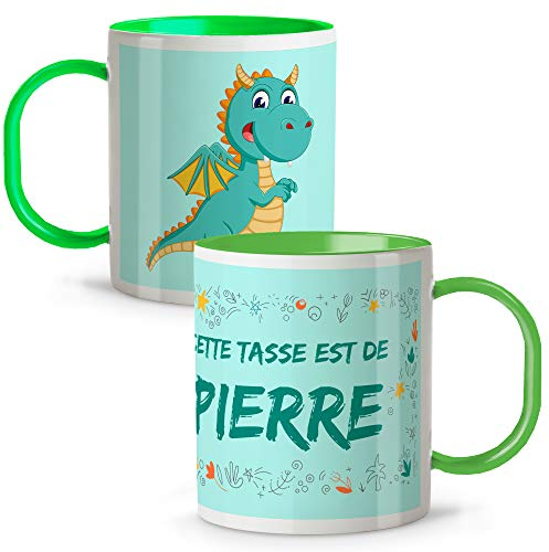 Tasse Dragon Rose Personnalisée au Prénom. Rentrée Scolaire Fille Garçon. Plastique. Divers modèles. Dragon