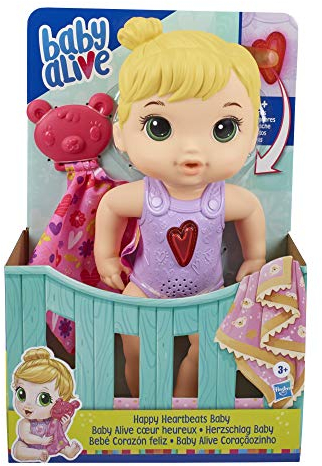Baby Alive Happy Heartbeats E69465L0 Babypuppe, reagiert auf das Spielen mit 10+ Geräuschen und blinkendem Herz, Spielzeug für Kinder ab 3 Jahren