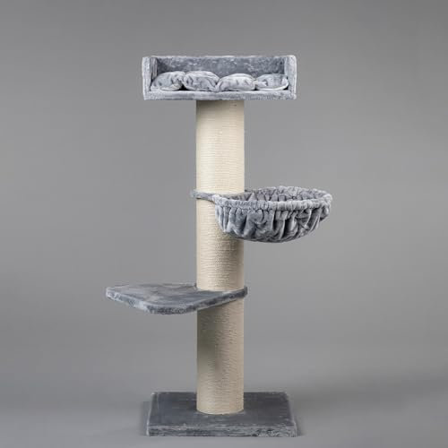 RHRQuality Cat Tree for Large Cats - Royalty de Luxe – 158 cm High – With Extra Thick 20 cm Sisal Posts – Light Gray