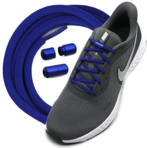 Run out sports Elastische Schnürsenkel ohne binden mit Metallkapseln rund Schuhbänder mit Schnellverschluss bunt Kinder Erwachsene (Royal Blue)