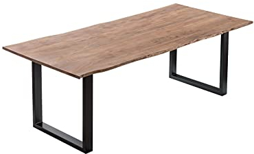 SAM Esszimmertisch 220x100 cm Laurina, Baumkantentisch aus Akazienholz, massiv + stonefarben, U-Metallgestell Schwarz, Esstisch mit echter Baumkante