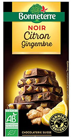 Bonneterre - Tablette Chocolat Noir Citron Gingembre 100G - Vendu par unité