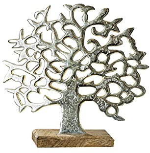 CASABLANCA GmbH & Co. KG modernes Wohndesign Dekofigur Indoor - Gilde Alu + Mangoholz Lebensbaum - 37 cm Skulptur Statue Dekoration Wohnen