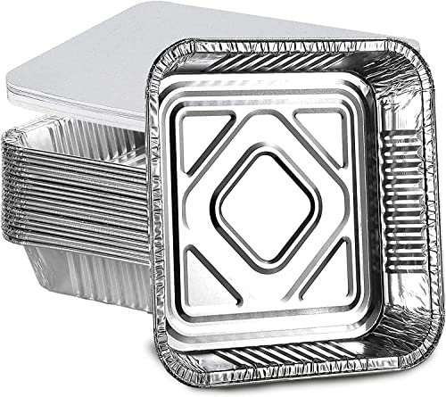 M P [Pack of 10] Extra Large Disposable Aluminium Foil Containers with Lid | Microwave Safe, 9 x 9 inch Square Foil Containers for Baking, Roasting, Broiling, Cooking, Food Storage, Takeaway BBQ