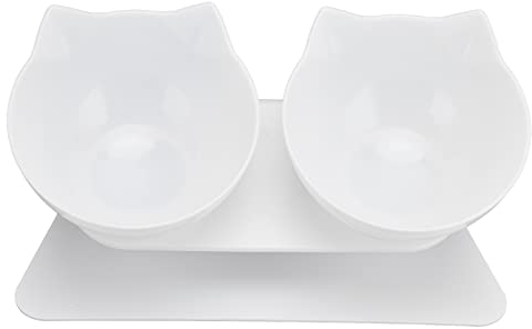 Bol pour chat, protège-cou double bol pour chat pour salon pour chien pour la maison(Base blanche + bol blanc)