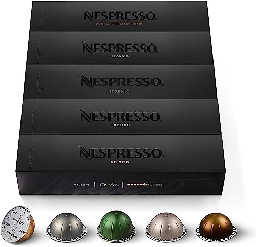 NESPRESSO Vertuo, Auswahl an Signature Kaffee (230ml), Gran Lungo (150ml) und Double Espresso (80ml), Mittlere bis dunkle Röstungen, Kompatibel mit VERTUO Kapselmaschinen, Set aus 50 Kaffeekapseln