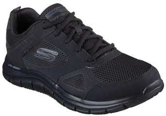 Skechers Men's Track Syntac Sneaker, Black Leather/Mesh/Black Trim, 12 UK