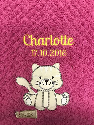 KIDDI-MEDIA Hundedecke mit Namen Bestickt Applikationen, 2-zeilige Beschriftung (PINK Katze - FLAUSCHIG)