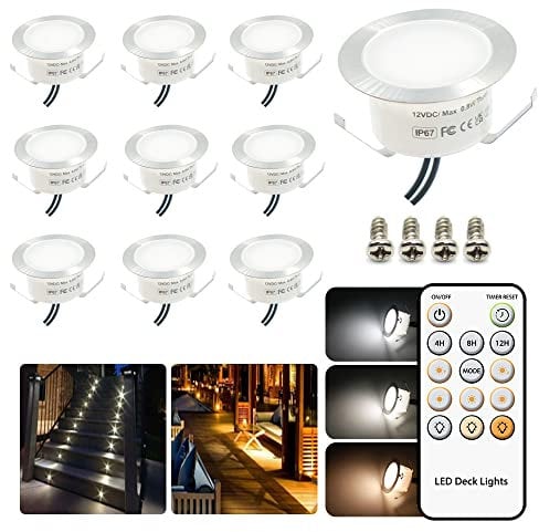 10er LED Einbaustrahler Dimmbar, Warmweiß 3000K, Weiß 4000K mit Fernbedienung Ø32mm LED Einbauleuchte Bodeneinbaustrahler außen, IP67 wasserdicht 0,8W innen aussen Terrasse Küche Garten 12V
