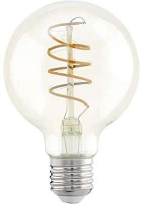 EGLO E27 Lampe, Spiral LED Glühbirne Globe, Vintage Leuchtmittel amber für Retro Beleuchtung, 4 Watt (entspricht 26 Watt), 270 Lumen, warmweiß, 2200k, Edison Birne G80, Ø 8 cm