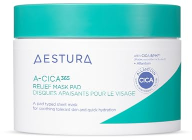 AESTURA A-CICA 365 RELIEF MASK PAD 4X Sanfte Gesichtspads zur Schnellen Einfachen Beruhigung für Trockene, Alle Hauttypen, Stärkt die Feuchtigkeitsbarriere der Haut, Dermatologisch Getestet, 60 Pads