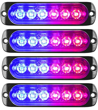 RIGIDON 4 Pièces 12V 24V 4.3 pouces 6 led barre lumineuse stroboscopique, clignotant gyrophare police feux de remorque, pour voiture camion off road ATV 4x4 vehicule, feu antibrouillard rouge bleu