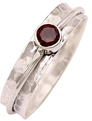 Goyal Jewels Granat Edelstein Silber Ring Massiv 925 Sterling Silber Spinner Meditation Ring Alle Größen Männer Frauen Ring Geschenkartikel Aussage Handgemachter Schmuck GESR152 (54 (17.2))