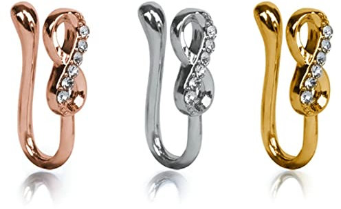 Stfery Fake Nose Ring Indian, Piercing Schmuck Zunge Vergoldet Dreifarbig Nummer 8 Nase Lippe Zirkonia 1 Stück Damen Geschenk
