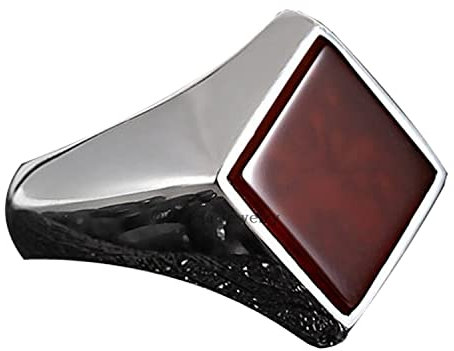 Karneol Natürlicher Roter Edelstein Quadratischer Ring, Echter 925er Sterlingsilber Moderner Herrenschmuck, Siegelring für Herren, Einzigartiges Freundgeschenk, Vater-Ehemann-Geschenk (Karneol)