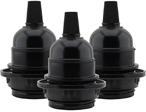 Art Deco Emporium Triple Pack E27 Lampholder in Black Bakelite with Shade Ring and Nylon Cord Grip for Hanging Light Fittings, Black Ceiling Light Fitting or Pendant Light Fitting