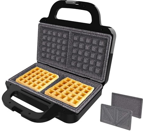 Cecotec Appareils à sandwich et presses à panini Rock'nToast Deep 3in1. Appareil panini gaufre croque monsieur 3-en-1, plaques amovibles,antiadhérent, 1000W, inox, sans PFOA, position verticale