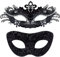 SIQUK 2 Stück Venezianische Maske Paar Maskerade Mask Venezianischen Maske Kostüm Masken für Damen Herren Halloween Karneval Party, Schwarz