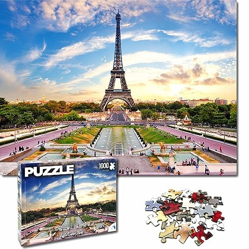 Universal Castle 1000 Pieces Jigsaw Puzzles for Adults Landscape Panorama Europe Landmark Photo Classic Impossible Puzzle Toys (Eiffel Tower Paris, France)