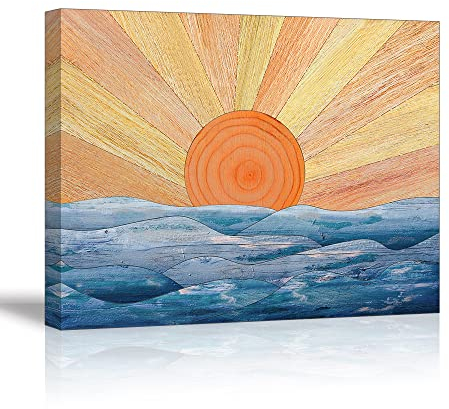 Piy Painting Peinture sur toile de Soleil abstrait, Impression sur toile décoration Paysage naturel Tableau Décoration Moderne pour Salle de bains Bureau 40x30cm 1 pièce Encadré, facile à accrocher