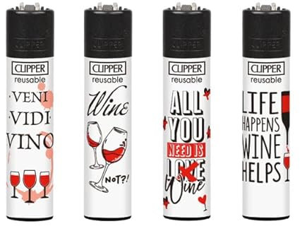 Clipper Feuerzeuge 4er Set + 1x DHOBIA Feuerzeug (Vino)