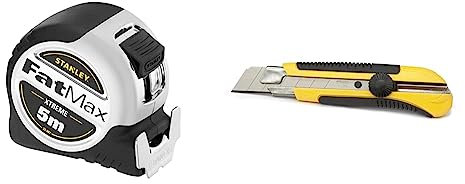 STANLEY FATMAX Mètre à Ruban 5 M - Boitier Antichoc XL - Blocage Du Ruban - Crochet 3 Rivets Multiprise - Revêtement Blade Armor & 0-10-425 Cutter 25 mm Bi-matière Dynagrip