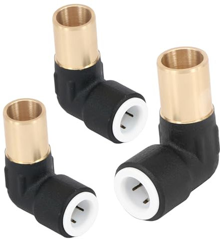 SPARES2GO 15mm x 10mm Push Fit Radiator Valve Black Reducing Elbow Stem Compression (Pack of 3)