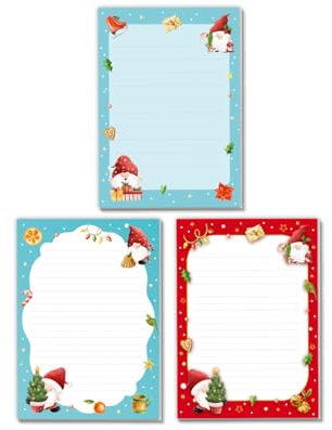 3 Blöcke mit Kindermotiv Weihnachtsmotiv für Mädchen Jungen Weihnachten Notizblock Schreibblock Briefblock Tomte Gnome (3 verschiedene Blöcke mit je 25 Blätter in A5-Format)