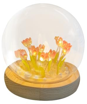 DIY Tulpe Nachtlicht, Tulip Lamp mit Glasabdeckung,Atmosphäre Licht Schlafzimmer Schlafen Tischlampe, Tischdekoration Geschenkidee Ideale Kunst Bastelgeschenke für Mädchen Schlafzimmer (Rosa 13led)