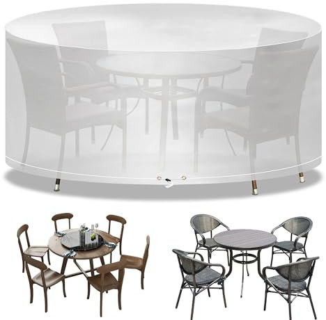 Funshot Gartenmöbelabdeckungen wasserdichte Runde Gartentischabdeckung Ø163x71cm,Transparente Polyethylen Abdeckung für Outdoor-Gartenmöbel, Schutz für Tisch und Stuhl