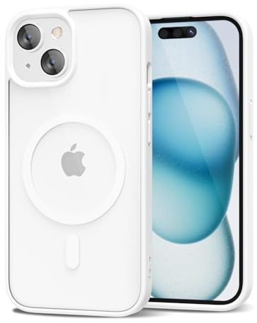 oakxco for iPhone 15 Plus Case Clear Magnetic Compatible with Magsafe, Thin Slim Transparent Non Yellowing, Hybrid Soft Silicone Bumper & Hard Plastic Protective Cover for Women, White