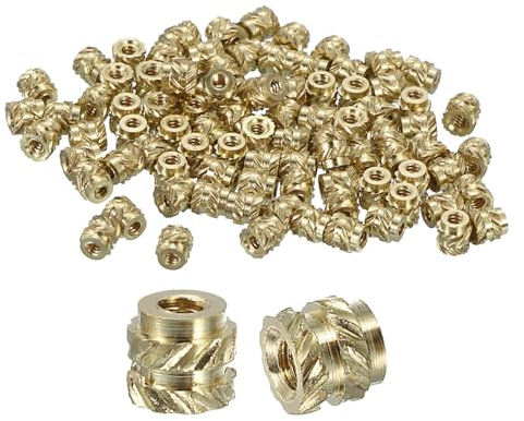 sourcing map Rändeleinsätze, 100 Stück, M1 x 1,8 mm L x 2 mm Außendurchmesser, 3D-Druck, Messingmuttern, Innengewindeeinsätze, Einbettungsmuttern