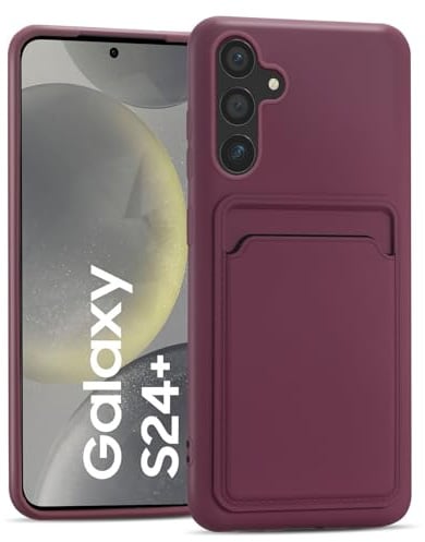 CoolGadget Handyhülle mit Kartenfach für Samsung Galaxy S24 Plus Lila | Silikon Case mit Kartenhalter auf der Rückseite, stoßfest, erhöhter Kameraschutz, dünn
