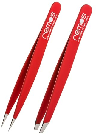 REMOS Pinzetten Set 2-teilig mit Augenbrauen- & Splitterpinzette in Rot