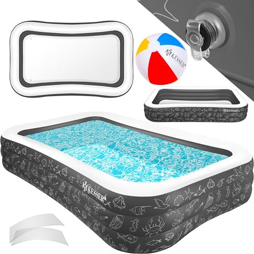 KESSER® Aufblasbarer Pool Familienpool für Kinder und Erwachsene Gartenschwimmbad Familienschwimmbad Sommer 240x142x56 cm Planschbecken 613 Liter Füllmenge Kinderfreundlich Entwässerungslöcher