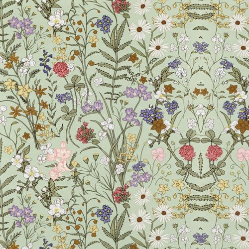 Abyssaly Papier Adhesif pour Meuble, Fleur Feuille Papier Peint Adhesif Mural, Imperméable PVC Vinyle Autocollant Film pour Mur Cuisine Salle de Bain Comptoir Vert 44cm X 300cm