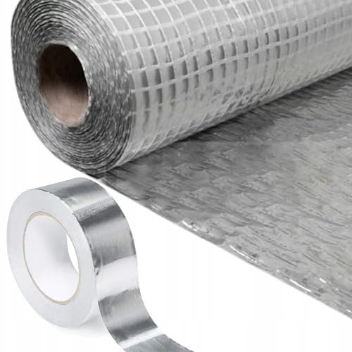 Trade Store Vapour Barrier Membrane + Aluminium Tape Set - Insulating Aluminium Foil Barrier - Use for Flooring, Roof, Wall Insulation - 1.5m x 50m - 75 sq/m