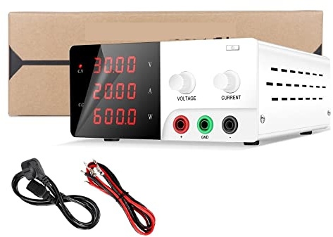 Fuente de alimentación CC programable Fuente de alimentación Variable de 30V, 20A CC, alta precisión, 4 reguladores de conmutación ajustables digitales, fuentes de alimentación de banco Protección múl