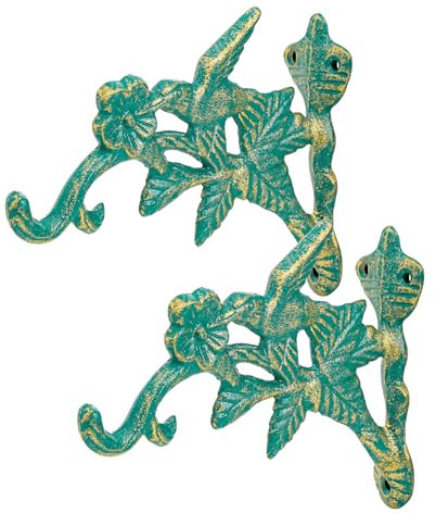 Sungmor Lot de 2 supports décoratifs en fonte pour plantes - Crochets muraux verts pour pots de fleurs - Crochets de jardin vintage pour carillons éoliens, lanternes, nichoirs