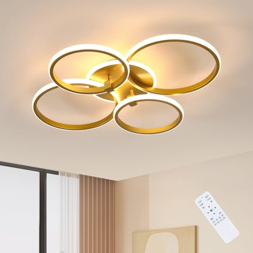 Comely LED Deckenleuchte 36 W Deckenlampe Wohnzimmer Dimmbar mit Fernbedienung, 69 CM Gold Rund Schlafzimmerlampe aus Aluminium, Lampe Decke für Esszimmer Küche Kinderzimmer, 3000 K-6500 K