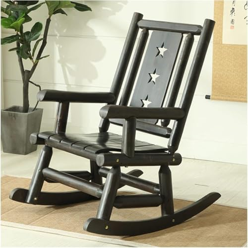 GWWBD Schaukelstühle Natürliches Massivholz Schaukelstuhl Auf Der Veranda, Rustikaler Terrassen-Rocker Indoor Wohnzimmer Erwachsene Lounge-Stühle, Geschenk Der Eltern(Color:Schwarz)