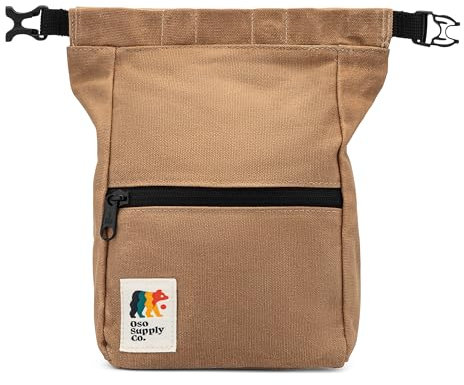 Oso Supply Co Kulshan Bouldereimer, große Kreide-Tasche zum Klettern, Kreidetopf mit magnetischem Roll-Down-Verschluss, Bürstenschlaufe, Reißverschlusstaschen für Kletterer, Gewichtheben (braun)