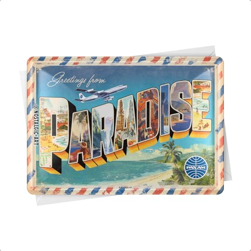 Nostalgic-Art Retro Blechpostkarte, 10 x 14 cm, Pan Am – Paradise – Geschenk-Idee für Reiselustige, Original Lizenzprodukt (OLP), Postkarte aus Metall, Mini-Blechschild als Grußkarte