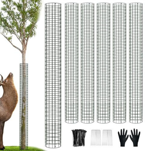 chicarry 48 Metal Tree Trunk Protector, 6 Pack Mesh Tree Guards Tree Protectors with Zip Ties, Stakes, ExpandableTree Trunk Protector Guard, Tree Protectors from Deer, Mower, Animals(48,6 Pack)