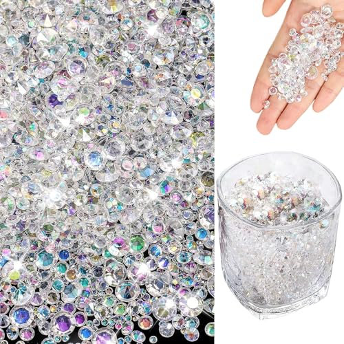 LINGJIA 4000 Pezzi Sassolini Decorativi per Vasi, Cristalli Decorativi, Sabbia Decorativa di Cristallo, Cristalli Acrilici, Riempitivi per Vasi Trasparenti, Feste Nozze Natalizie (Bianco)