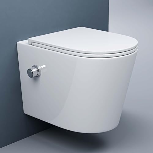 doporro Hänge-WC mit Bidet Funktion Weiß Wand-WC Toilette mit Soft-Close Spülrandloses aus Keramik Hänge-Toilette Aachen601
