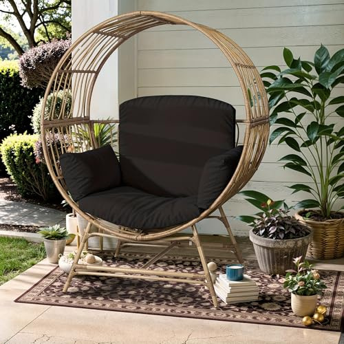 Eierstuhl, Korbstuhl mit Ständer, Outdoor Eier -Essstuhl mit Kissen Rattan Stuhl Wicker Stuhl PE, für Terrasse, Garten, Garten, Veranda