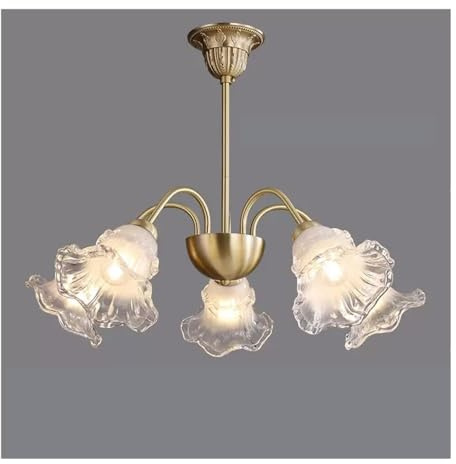 LUOYAOB Modern Pendelleuchte Vintage Gold Blume Kronleuchter Leuchte Nordische Innendekoration Blumen Hängeleuchte Bauernhaus Deckenpendellampe for Schlafzimmer Esstisch Wohnzimmer(5 Lights)
